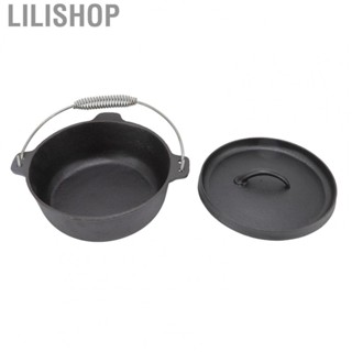 Lilishop Soup Pots Camping Pot Cast Iron Pre Seasoned Prevent Stick Outdoor Cooking Pot with Lid for Picnic Hiking BBQ Supplies