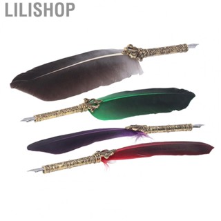 Lilishop Feather  Pen Quill Pen Exquisite Colors Elegant Feather High Smoothness Zinc Alloy with 5 Nibs Bottle Pen Stand for