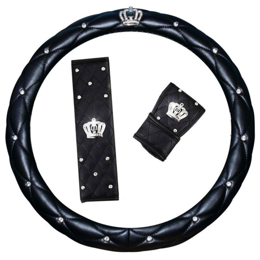 Aomsom ปลอกหุ้มพวงมาลัยรถยนต์ แบบนิ่ม ประดับเพชร สีดํา สีชมพู - รูปที่ 5