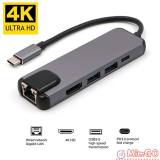 Go ฮับ Usb c เป็น Rj45 HD-MI Usb 3.0 Type c 4k Thunderbolt 3 สําหรับอีเธอร์เน็ต Lan