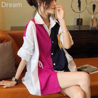 European womens fashion color matching irregular shirt Womens Western style top