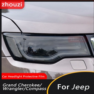 สติกเกอร์ฟิล์ม TPU ติดไฟหน้ารถยนต์ สีดําควันบุหรี่ สําหรับ Jeep Grand Cherokee Wrangler Compass