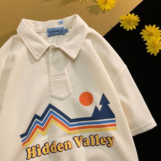 เสื้อโปโลวาฟเฟิล ทรงหลวม สไตล์ญี่ปุ่น สําหรับผู้หญิง