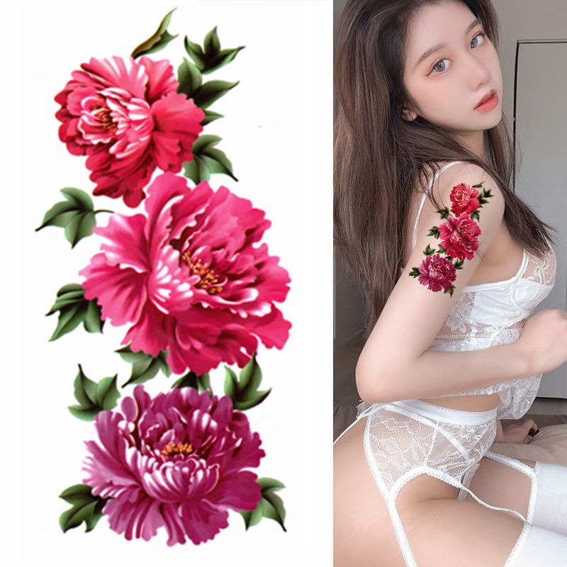 สติ๊กเกอร์รอยสักจำลอง ดีไซน์ดอกกุหลาบที่ขนาดใหญ่ Water-resistant และ lasting long for women พร้อมฟีเ