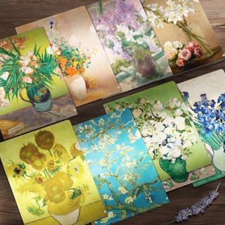 โฟลเดอร์ไฟล์ รูปตัว L โฟลเดอร์ภาพวาดสีน้ํามัน Monet Van Gogh ขนาด A4 สําหรับนักเรียน สํานักงาน