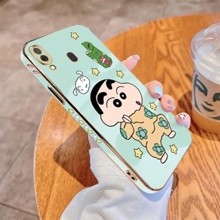 เคสโทรศัพท์มือถือแบบนิ่ม ขอบสี่เหลี่ยม ลายชินจังเต้นรํา หรูหรา สําหรับ Samsung Galaxy A10 A20 A30 A50 A10S A20S A30S A50S A7 2018