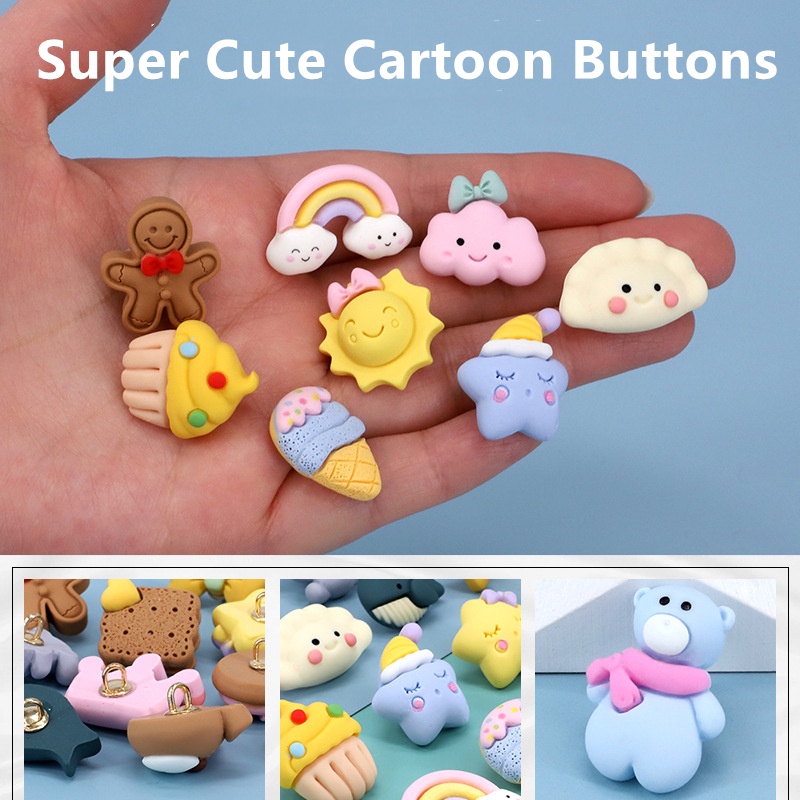 กระดุมเรซิ่น ลายการ์ตูนน่ารัก สําหรับตกแต่งเสื้อผ้าเด็ก DIY 10 ชิ้น