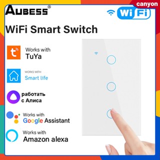 1/2/3/4 Gang Smart Wifi Switch Waterproof Wall Touch Switch Capacitive Touch Sense Timer Function Tuya Smart App Remote Control Support Voice Control canyon