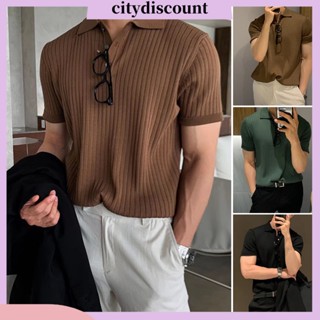 &lt;citydiscount&gt; เสื้อยืดลําลอง แขนสั้น คอปก ทรงหลวม สีพื้น เหมาะกับฤดูร้อน สําหรับผู้ชาย