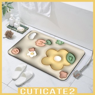 [Cuticate2] พรมเช็ดเท้า แบบนิ่ม ดูดซับน้ําได้ดี ลายดอกไม้ สําหรับตกแต่งประตูห้องอาบน้ํา