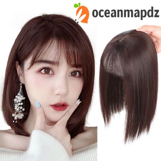 OCEANMAPDZ วิกผมหน้าม้า 3D หัวสีน้ําตาล แบบมองไม่เห็น ต่อผมปลอม คลิปด้านบน ทนความร้อน ไฟเบอร์ ผมหน้าม้าตรง