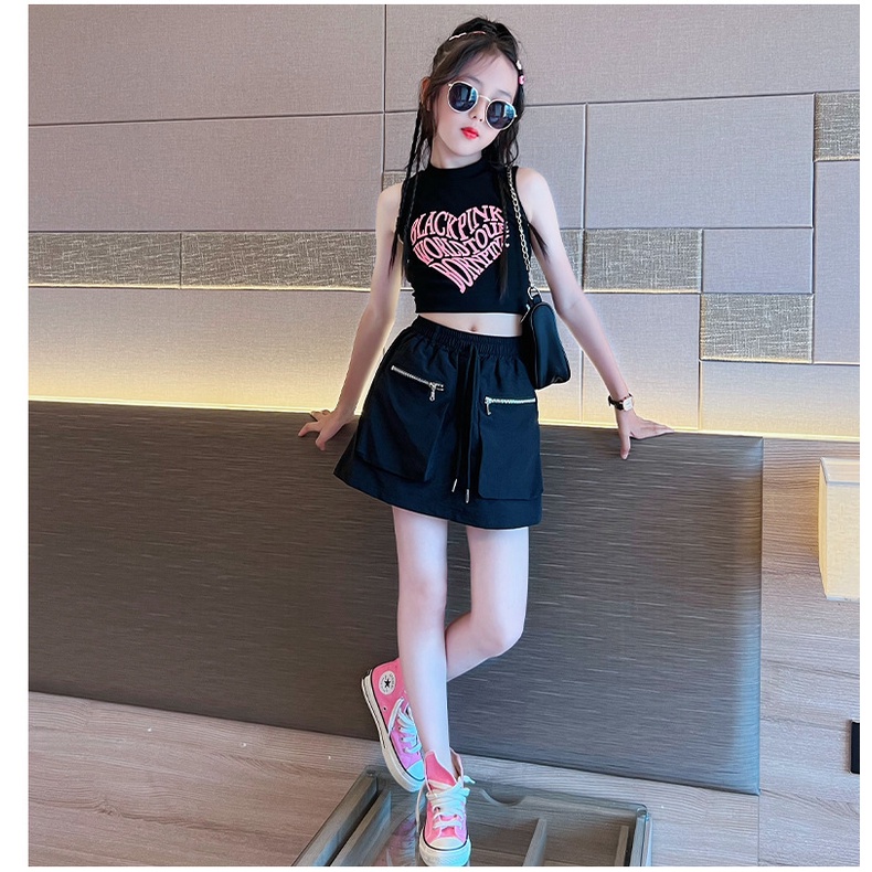 ชุดเสื้อแขนกุด และกระโปรงสั้น ทรงหลวม เข้ากับทุกการแต่งกาย แฟชั่นฤดูร้อน สําหรับเด็กผู้หญิง อายุ 5-15 ปี