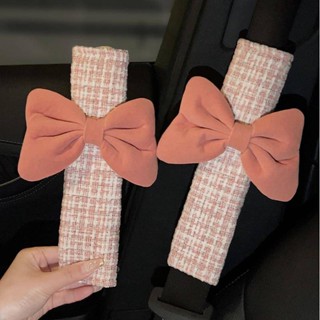 Car Lengthened Safety Belt Cover Car Classic Style Bow Pair Protective Cover Cute Cartoon Car Shoulder Sleeve Seat belt cover Cute car interior decoration