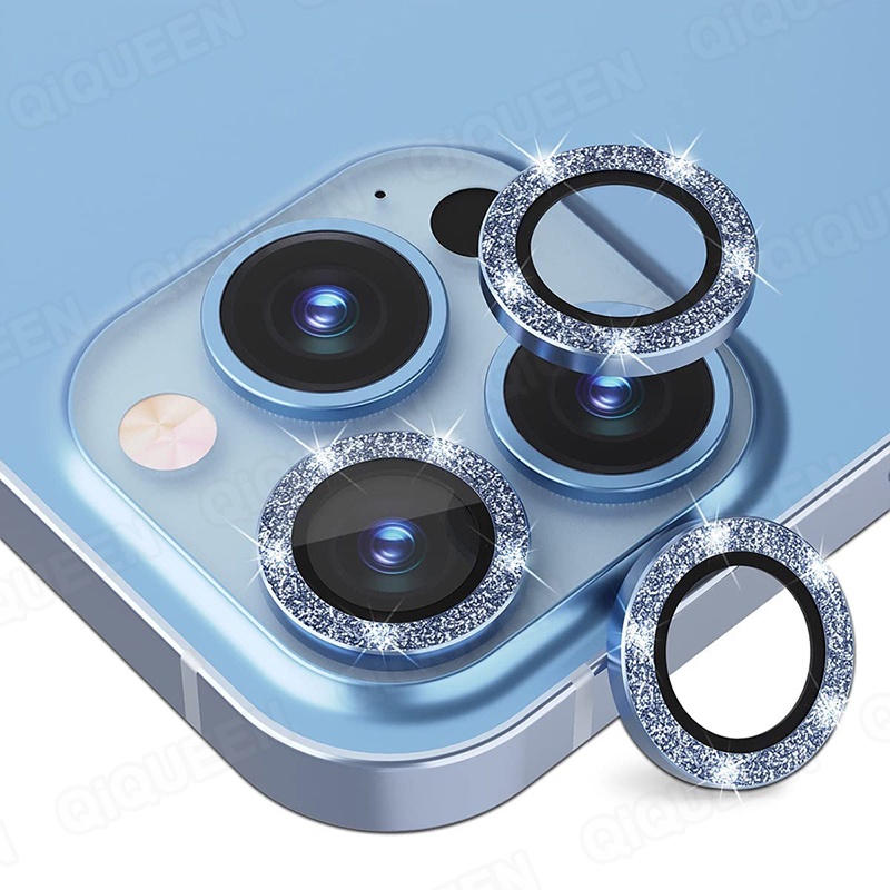 ฟิล์มกระจกนิรภัยกันรอยเลนส์กล้อง แต่งกลิตเตอร์ ขนาดเล็ก สําหรับ iPhone 15 11 12 13 14 Pro Max 14Plus 12 13Mini