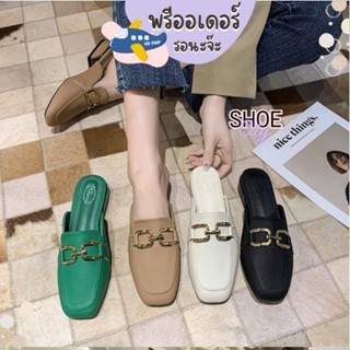 รองเท้าแตะ size 35-41 เปิดส้น ส้นสูง 1.5 นิ้ว หัวตัด มี สีเขียว รองเท้าผู้หญิง ขายดี ลด 50%   BB29 พรีออเดอร์