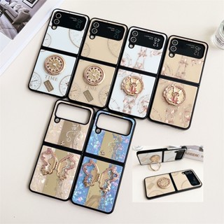 เคสโทรศัพท์มือถือ ลายดอกไม้ ผีเสื้อ ประดับเพชร พร้อมขาตั้ง หรูหรา สําหรับ Samsung Galaxy Z Flip 3 Z Flip 4 5G