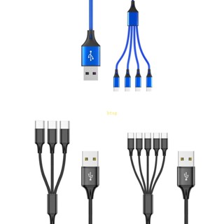 Bt สายชาร์จ USB 3 4 5 in 1 ไนล่อนถัก หลายสาย พร้อมตัวเชื่อมต่อ Type-C