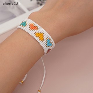 [cherry2] สร้อยข้อมือ ประดับลูกปัด รูปหัวใจ สามารถปรับได้ แฮนด์เมด สําหรับผู้หญิง วัยรุ่น [TH]