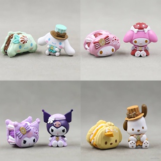 Yyds โมเดลฟิกเกอร์ Sanrio Action Figure Cream Cake Macaroon Kuromi Melody Cinnamoroll Pochacco ของเล่นสําหรับเด็ก 2 ชิ้น