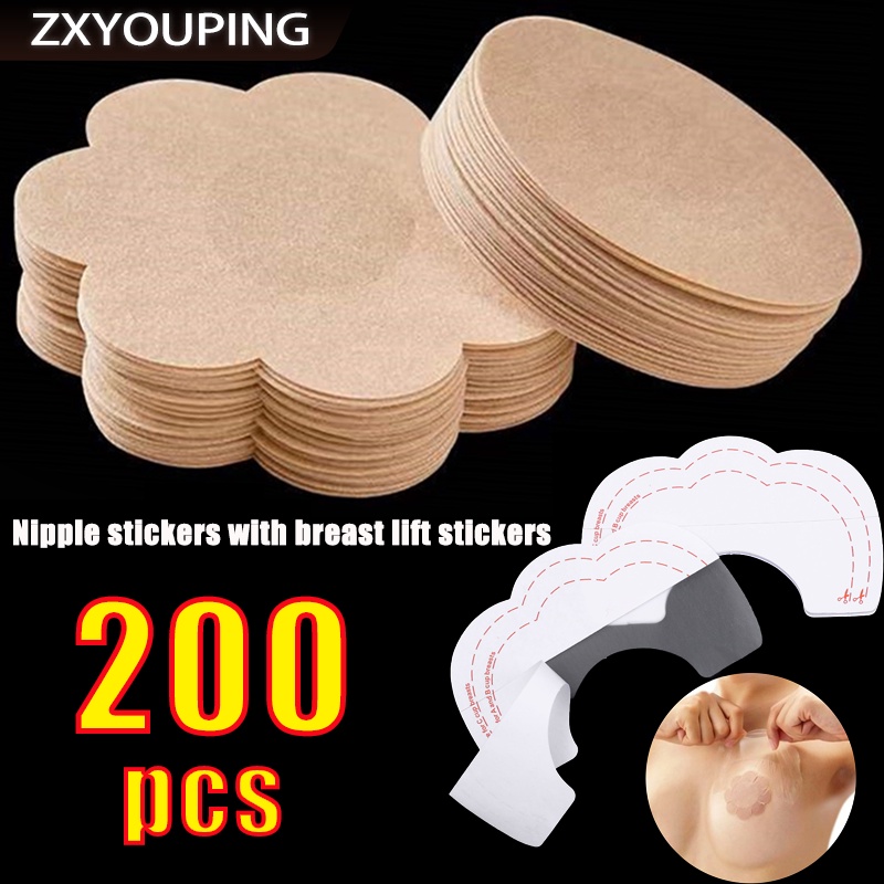 Zxyouping 200 ชิ้น สติกเกอร์ปิดหัวนม ผู้หญิง เทปยกเต้านม ชุดชั้นใน แบบใช้แล้วทิ้ง ซ่อนได้ แผ่นแปะหน้าอก