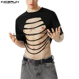 Incerun เสื้อยืด คอกลม แขนสั้น ลายดอกไม้ สไตล์วินเทจ แฟชั่นสําหรับผู้ชาย