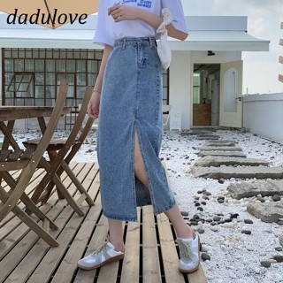 DaDulove💕 New Korean Version of INS Retro Slit Denim Skirt Niche High Waist A- line Skirt Large Size Bag Hip Skirt