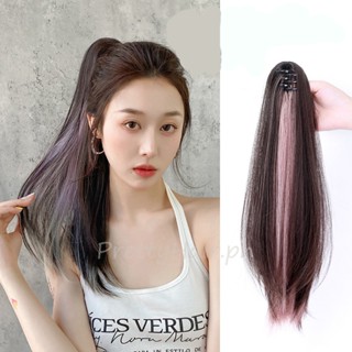 วิกผมหางม้า แบบยาวตรง สีชมพู พร้อมคลิปหนีบผมหางม้า