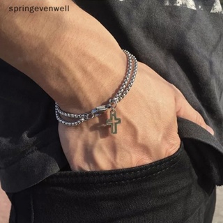 [springevenwell] สร้อยข้อมือโซ่คู่ กลวง สเตนเลส ก้ามปู ก้ามปู เข็มกลัด แฟชั่นฮิปฮอป พังก์ ปาร์ตี้ ผู้ชาย เครื่องประดับใหม่ พร้อมส่ง