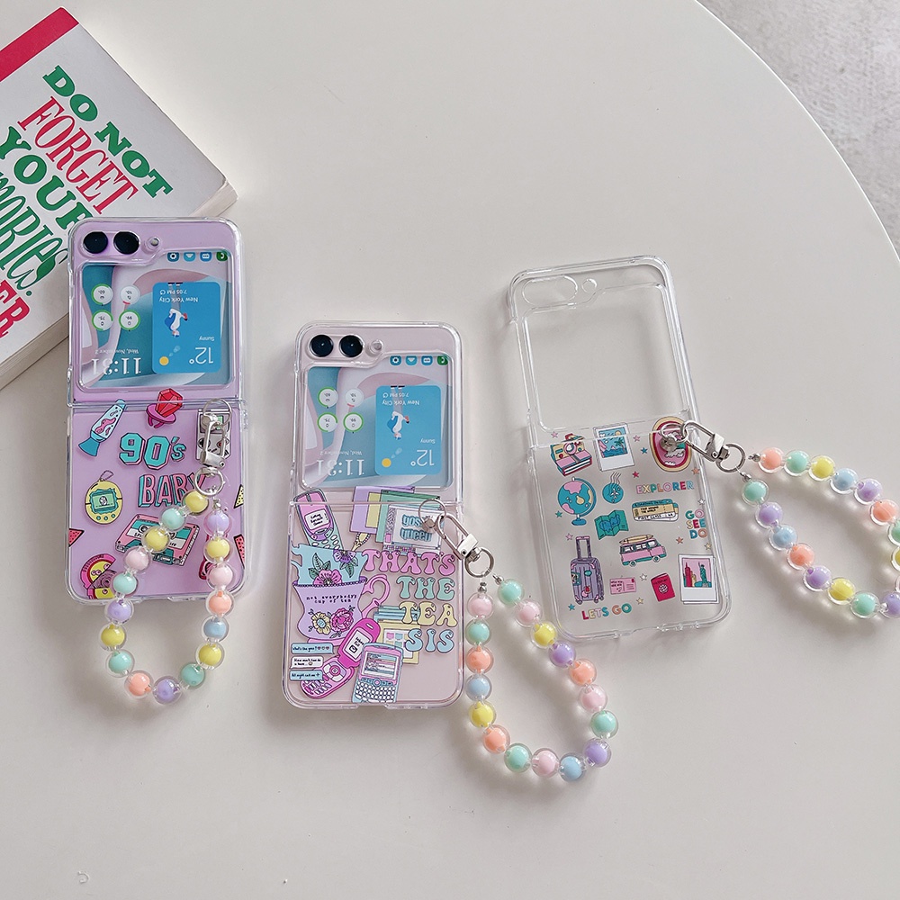 เคสโทรศัพท์มือถือ PC แข็ง บางพิเศษ กันกระแทก พิมพ์ลายฉลาก พร้อมสายโซ่คล้อง สําหรับ Samsung Galaxy Z 