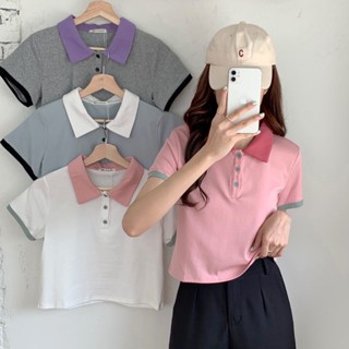 เสื้อโปโล คอปก แขนสั้น สีตัดกัน สําหรับผู้หญิง CA5C