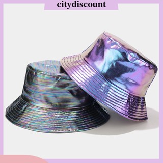 &lt;citydiscount&gt; หมวกบักเก็ต หนังเทียม โฮโลแกรม กันน้ํา กันแดด ปรับได้ สําหรับทุกเพศ ทุกวัย