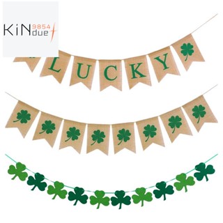 St. 3 ชิ้น Patricks Day ธงแบนเนอร์ Shamrock Garland Lucky Banner