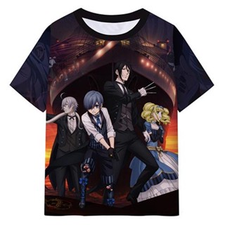 [Dhin] Black Butler full-color 3D pring round neck short-sleeved T-shirt Black. COD