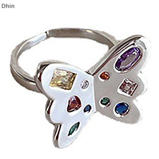 [Dhin] Vintage Butterfly Heart Open Rings For Women Aesthetic Jewelry Fashion Simple Adjustable Colorful Zircon Finger Ring Accessories COD