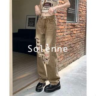 Solenne กางเกงขายาว กางเกงยีสน์ผู้หญิง ทรงหลวม ๆ ตรง Retro Hip Hop Pants 2023 NEW Style  071211