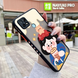 เคสโทรศัพท์มือถือแบบแข็ง ใส กันกระแทก ลายการ์ตูนเด็กผู้หญิงชานม มีลายด้านข้าง สําหรับ Realme C21 C21Y C25Y C33