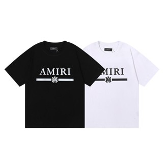 เสื้อยืดแขนสั้นลําลอง ผ้าฝ้ายแท้ ทรงหลวม พิมพ์ลายโลโก้ AMIRI หรูหรา เข้ากับทุกการแต่งกาย สไตล์คลาสสิก