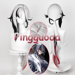 【Manmei】Genshin Impact Fatui Harbinger The Knave Arlecchino Cosplay Wig 83cm Long Ponytail Mixed Color Wigs Heat Resistant Synthetic Hair Halloween Party