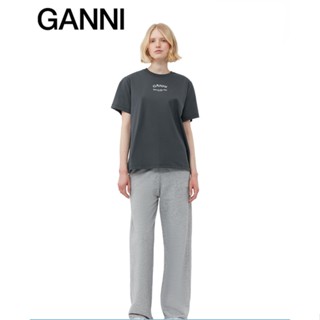 [สินค้าใหม่] Ganni เสื้อยืดคอกลม แขนสั้น ผ้าฝ้าย พิมพ์ลายโลโก้ สําหรับผู้หญิง3590490