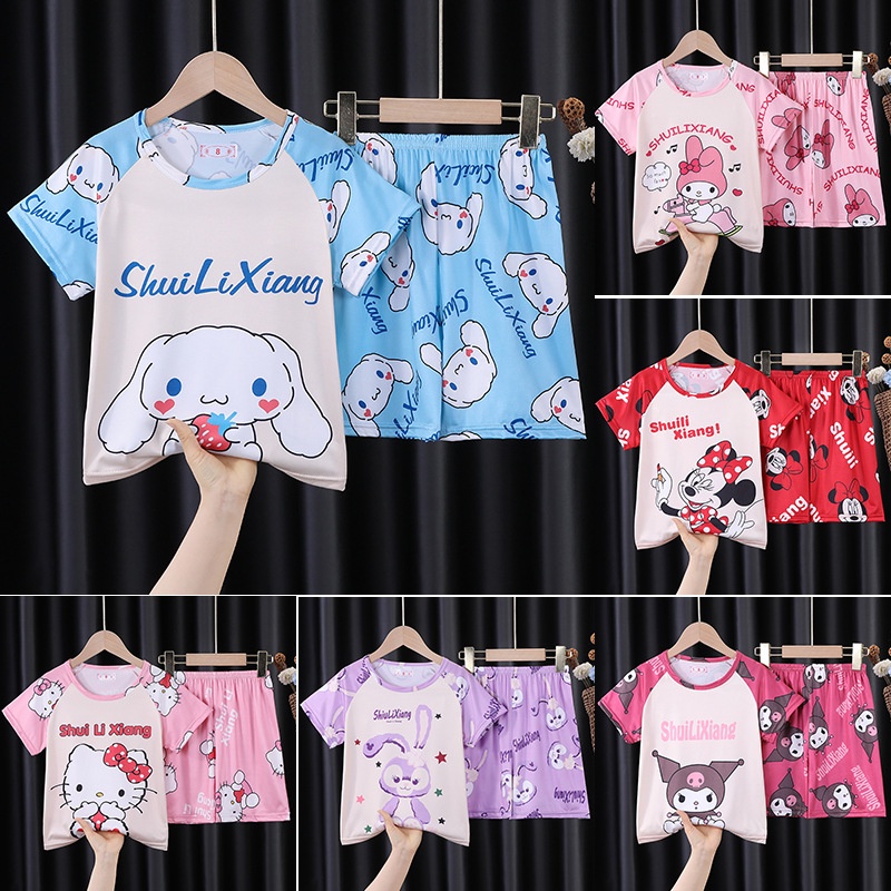 พร้อมส่ง ชุดนอนเด็กเด็กชายและหญิงชุดบ้านแขนสั้นการ์ตูน