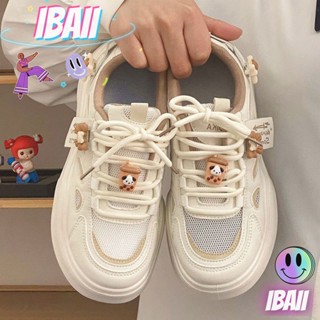IBAII.  รองเท้าแพลตฟอร์มสีขาวแบบใหม่ ins แบบตาข่าย