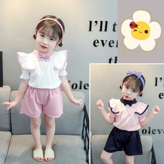 ✨Hilittlekids✨ เสื้อยืดลําลอง แขนบาน และกางเกงขาสั้น แฟชั่นฤดูร้อน สําหรับเด็กผู้หญิง