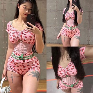 [New product in stock] Brazil MBR strawberry printed yoga suit womens summer tied rope Peach Hip sports fitness clothing quality assurance CUX3