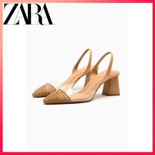 Zara ใหม่ รองเท้าส้นหนา พลาสติก สีน้ําตาล สําหรับผู้หญิง