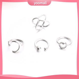 {YO} 4 ชิ้น / เซต ไม้กางเขน พลอยเทียม ดวงจันทร์ ดาว แหวนเปิด ผู้หญิง นิ้ว สนับมือ เครื่องประดับ ของขวัญ