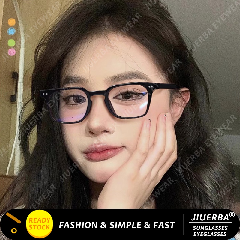 (JIUERBA) แว่นอ่านหนังสือ กรอบสี่เหลี่ยม สีดํา แฟชั่นสไตล์เกาหลี ป้องกันรังสี พลัสไซซ์