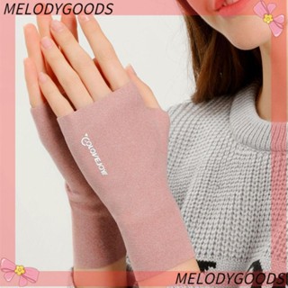 Melodg ถุงมือถัก แบบครึ่งนิ้ว ให้ความอบอุ่น สําหรับผู้หญิง