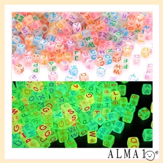 ALMA ลูกปัดเรืองแสงในที่มืด ลายตัวอักษร ทรงสี่เหลี่ยม 8 มม. สําหรับทําเครื่องประดับ diy