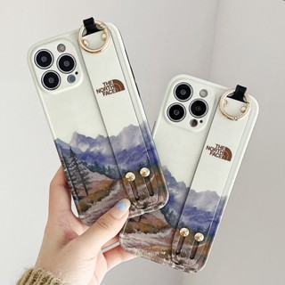 เคสโทรศัพท์มือถือ ลายภูเขาหิมะ มีสายคล้องข้อมือ แฟชั่นเรียบง่าย สําหรับ iPhone X XR XS 11 12 13 14 Pro Max