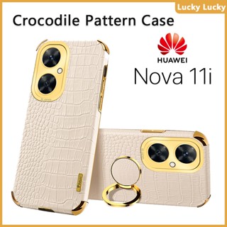 เคส Huawei Nova 11i 9 SE 8 8i 7 7i 8 Pro นุ่ม ลายจระเข้ ที่วางแหวนนิ้ว ฝาครอบ PU กล้องปกป้องเต็มรูปแบบ ชุบทอง บาง ความรู้สึกที่ยอดเยี่ยม ป้องกันลายนิ้วมือ ซับในกระจายความร้อน